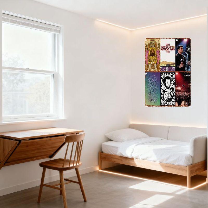 6 Panels Collage Metal Tin Signs Diverse Art Styles (Surreal, Music, Realistic, Psychedelic, Hot Air Balloon, Concert) for Home