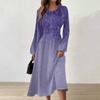 Women's Autumn And Winter Casual Fashion Round Neck Long Sleeve Print Long Dress