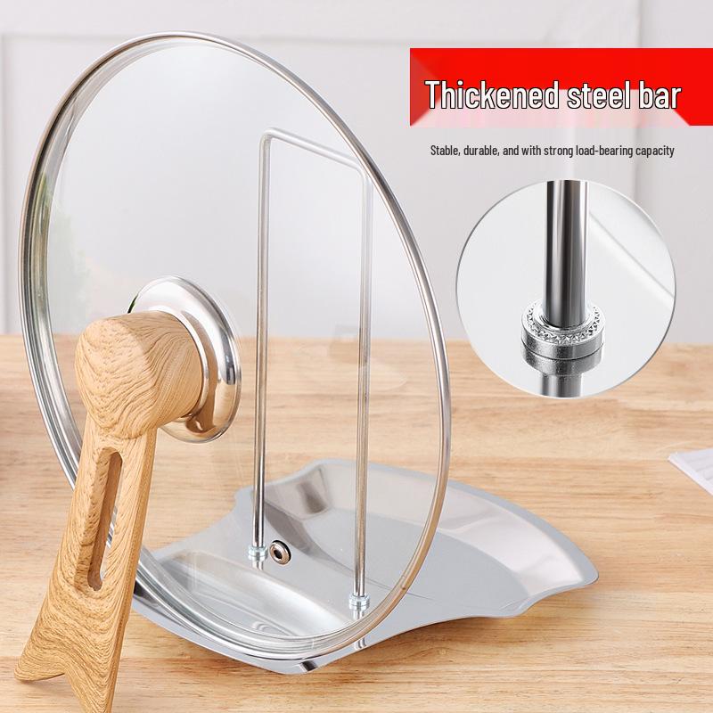 Stainless Steel Pot Lid and Ladle Rack - Tabletop, No-Drill, Removable Drain Shelf