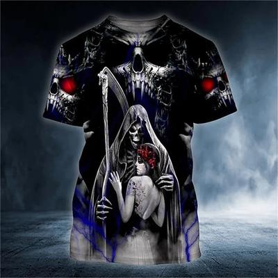 Mode Skalle 3D-tryck Herr T-shirts Gotisk Vintage Harajuku Överdimensionerad Kortärmad Street Punk Stil Rundhalsad T-shirts Trendiga Toppar