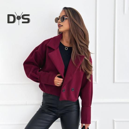 Casaco feminino outono inverno curto tipo gola virada para baixo cor sólida solto fecho de botão cardigan OL jaqueta de deslocamento feminino uso diário