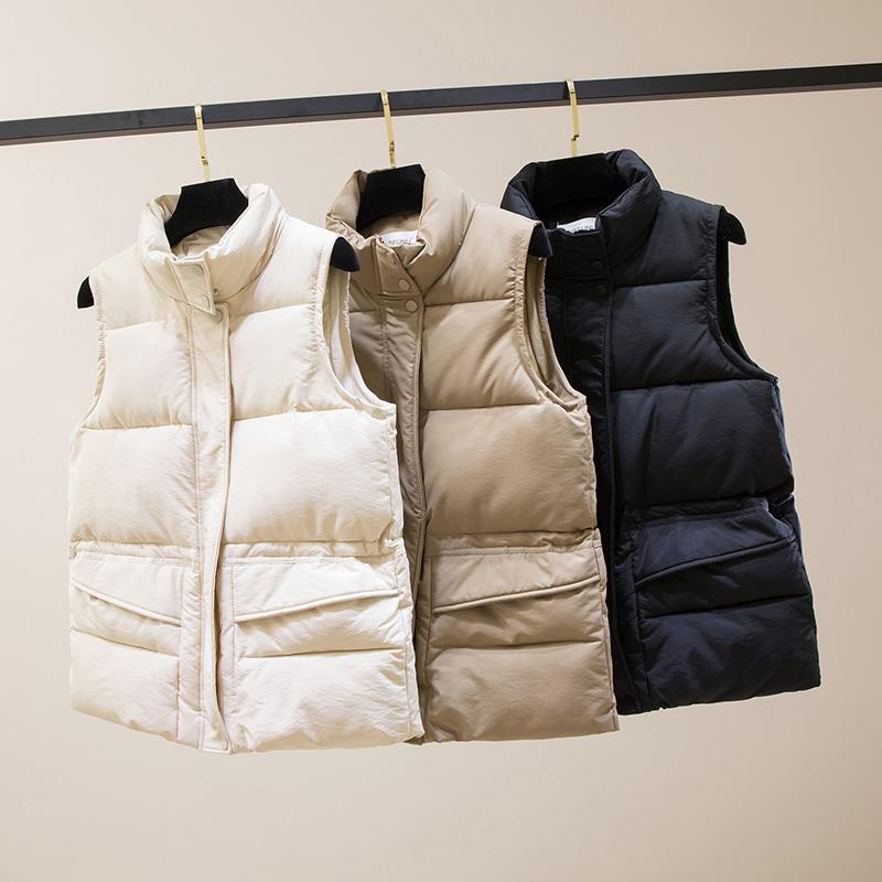 Women's Autumn and Winter Warm Vest Puffy Loose Warm Jacket Plus Size Women's Warm Tops Cotton Vest with Lining