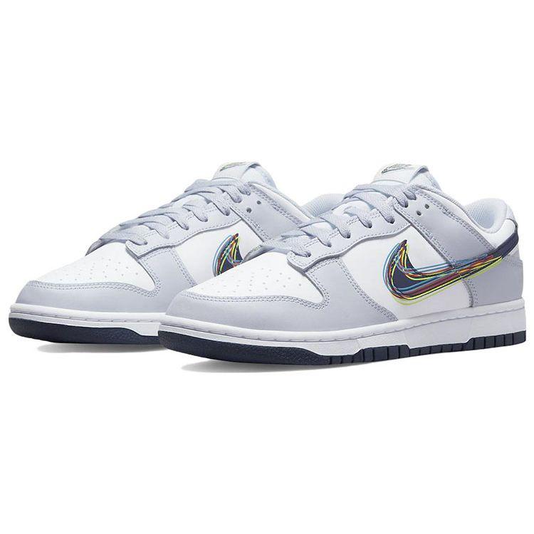 Nike Dunk Low 3D Swoosh Men Sneakers White Blackened-Blue Volt DV6482-100