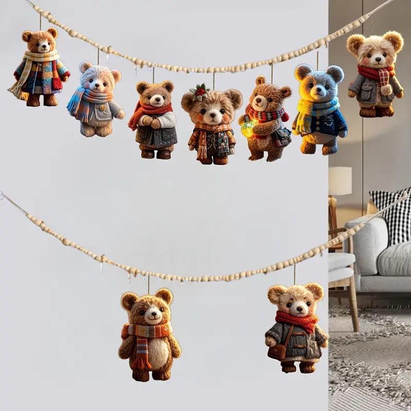 NEWEST Cute Sweater Bear Wooden Flat Charms: Cartoon Bag Hangers, Keychains & Christmas Tree Decorations