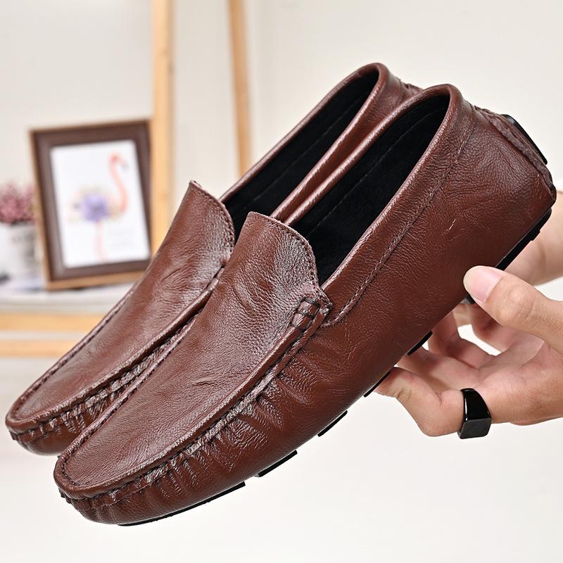 Soft Soled Men'S Bean Shoes Breathable Anti Slip Men'S Casual Leather Shoes Cowhide Driving Shoes