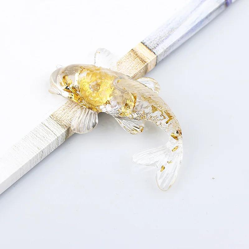 Beautiful Lucky Koi Fish Figurines Artificial Transparent Epoxy Resin Crystal Mini Fishes Desk Decoration Gift for Friend