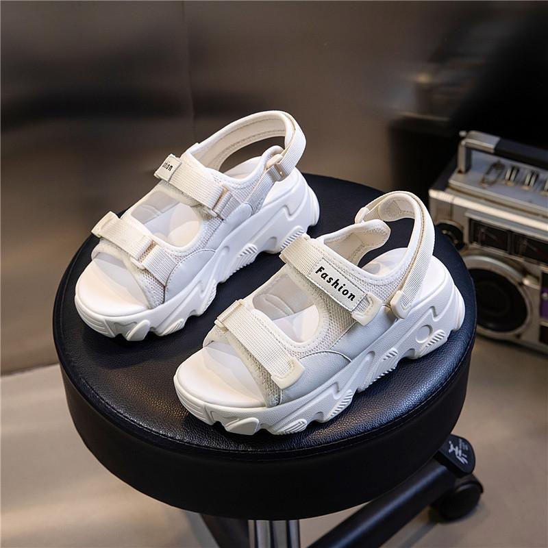 2025 New Leather Sandals Women's Fashion High Heels Wear Versatile Casual Flat Shoes Fish Mouth Platform Women's Shoes Tide