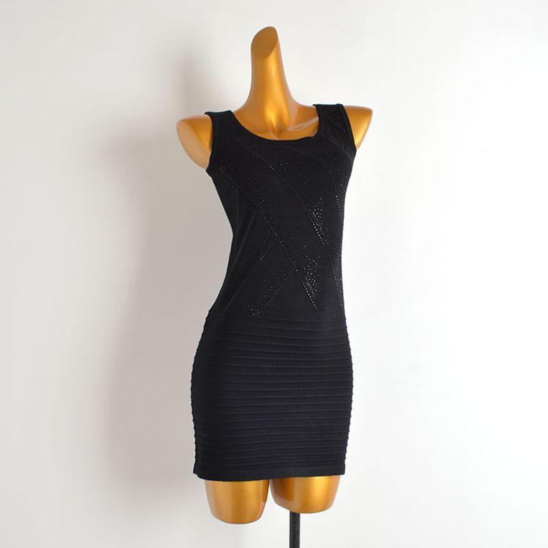 French Style New Arrival Pure Color Rhinestone Vest Knitting Dress Women's Summer Silm Sleeveless Mid Length Long Length Bodycon Dress