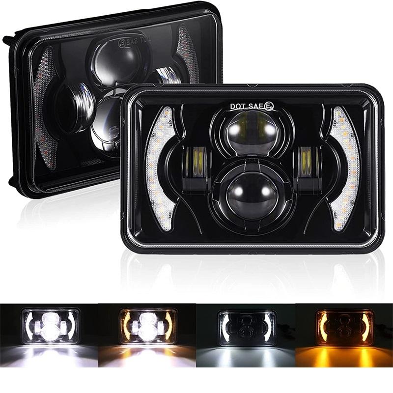 2Pcs LED HeadLight 5 inch Square LED HeadLamp Turn Signal Light DRL Driving Light for Car Motorcycle Offroad 4x6 9-30V 45W