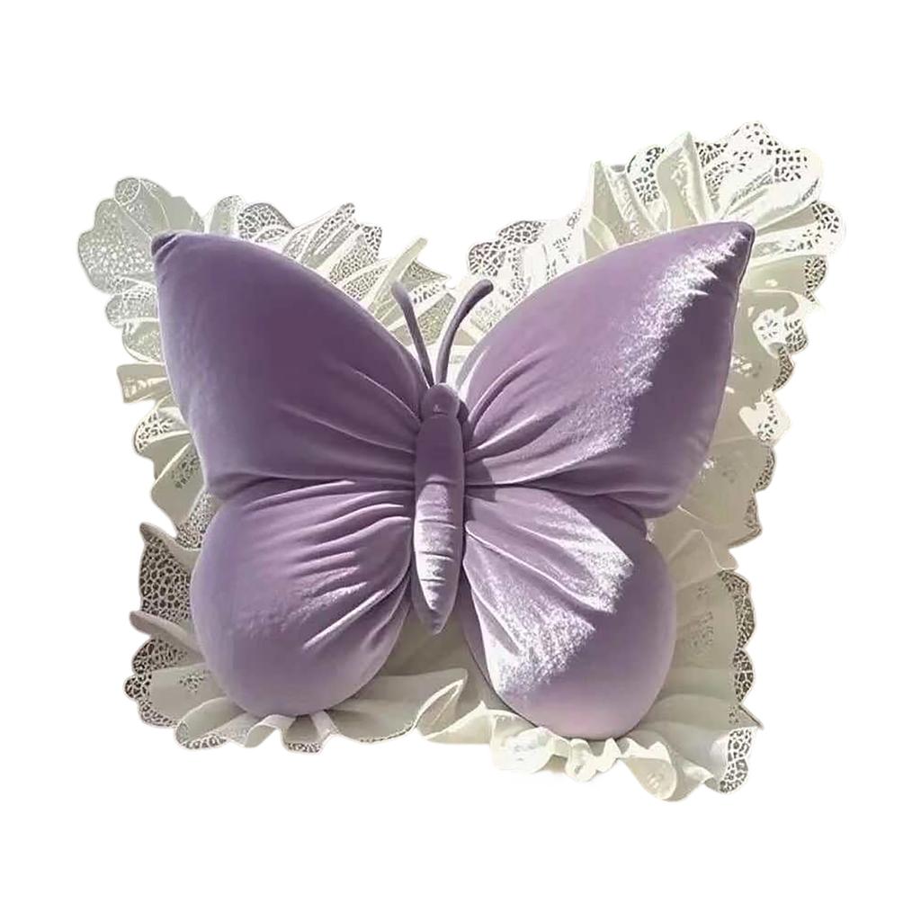 Butterfly Throw, Velvet Butterfly Decorative Cushion With Lace Trim, Glitter Velvet Stuffed For Sofa Couch Living Room Bed,Home Garden Decor