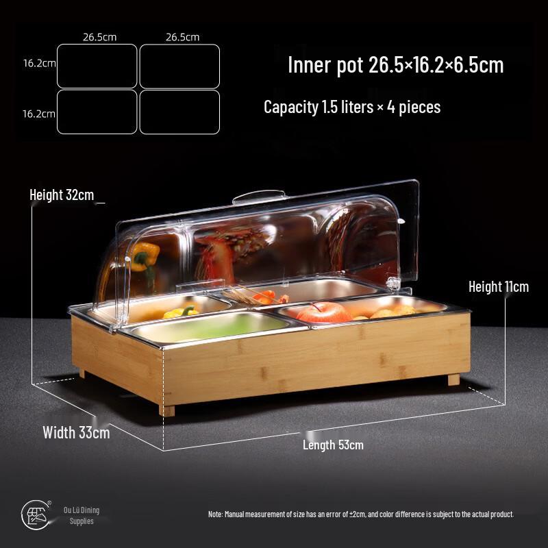 Handton Large 4-Compartment Stainless Steel Buffet Food Warmer 6.5cm Deep