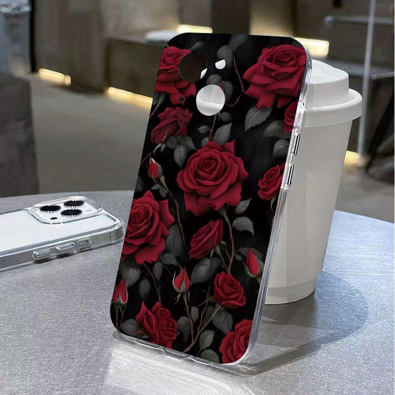 Bright Red Roses Phone Case for iPhone 17 Air 16 15 14 13 12 11 Pro Max Plus Mini X 8 7 Soft Transparent Cover Fundas Accessory