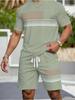 Casual Stripe Printed T-Shirt Shorts Loose Men's Short Sleeve Tee Elastic Waist Shorts Set Sports Clothes