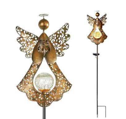 Solar Garden Stake Light Outdoor Decorative Angel Shape Metal Yard Lawn Ornament with Solar Panel and LED Light for Patio Pathway