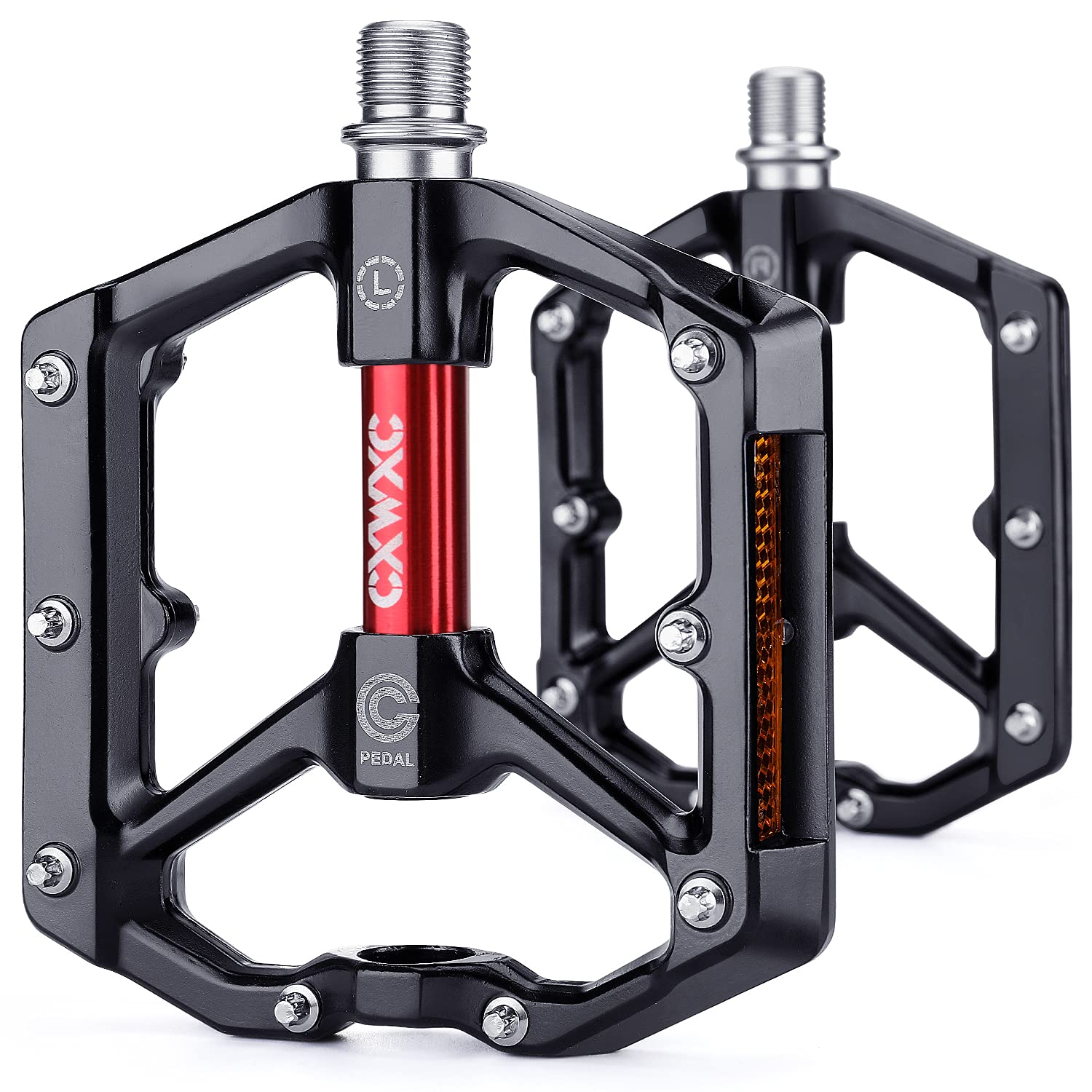 

CXWXC Bicycle Flat Pedals with Reflectors, Aluminum, for Road Bikes, Cross Bikes, MTBs, etc. (CX-930_RD)