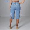 Damen High Waist Denim Capri-Hose Lockere Bermuda-Jeans Mit Rissigem Fransenbesatz Leichte Dehnung Große Größen Unterteile Für Herbst Street Style
