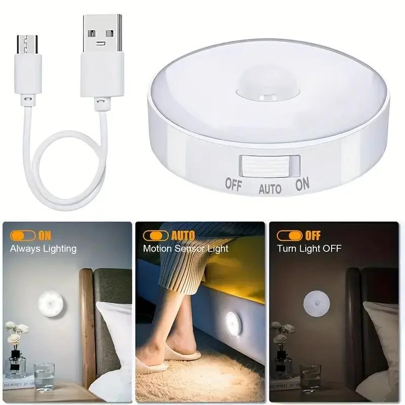 Induction Night Light USB Charging Circular Light with Magnetic Suction Staircase Light Suitable for Wardrobe Corridors