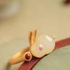 Adjustable Women's Cute Zodiac Rabbit Ring with White Chalcedony and Sand Gold Finish
