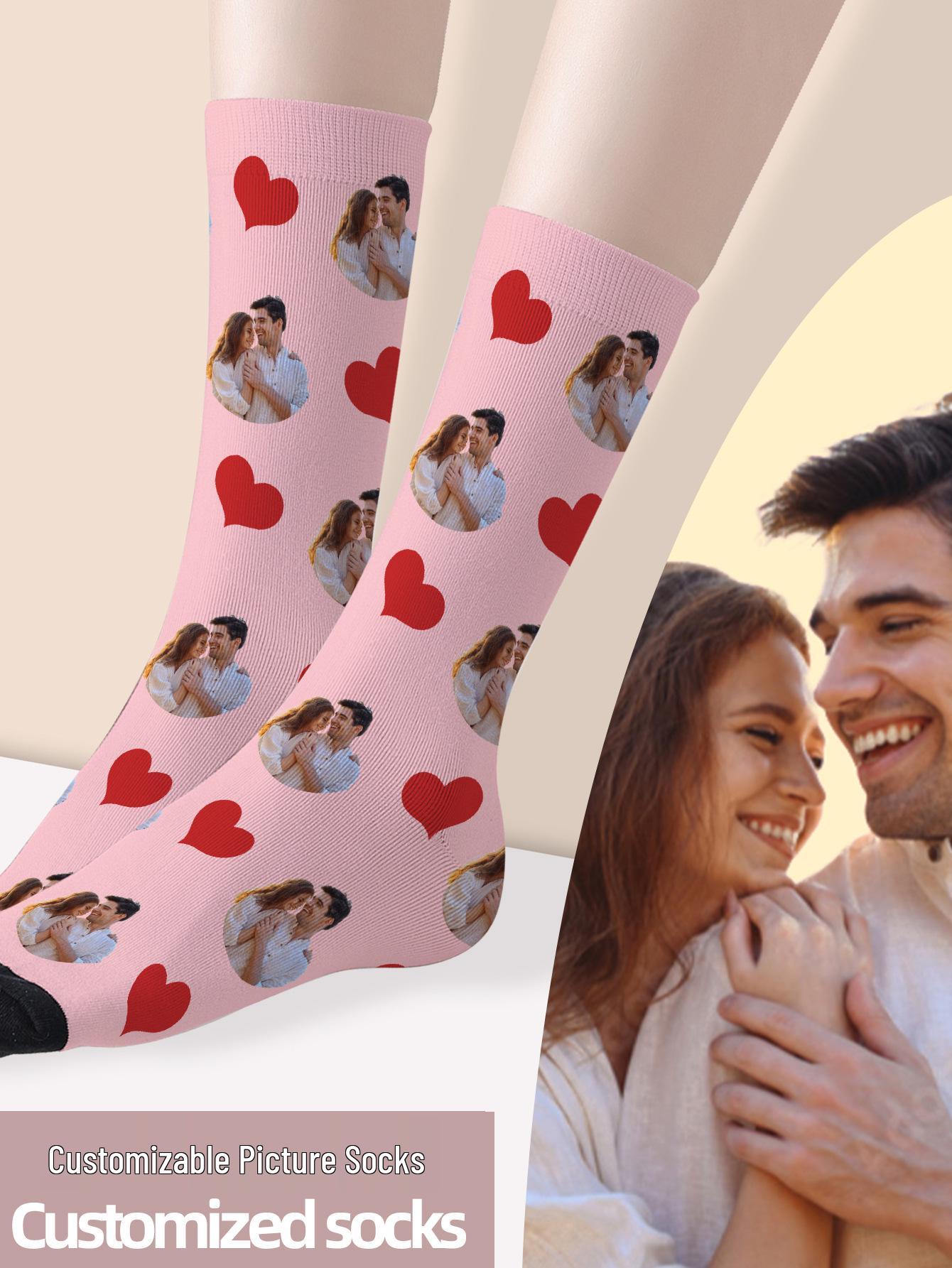 

3D Персонализированные Рождественские Носки с Лицом - Полиэстер, Полная 360° Печать, Идеальный Праздничный Подарок One Size