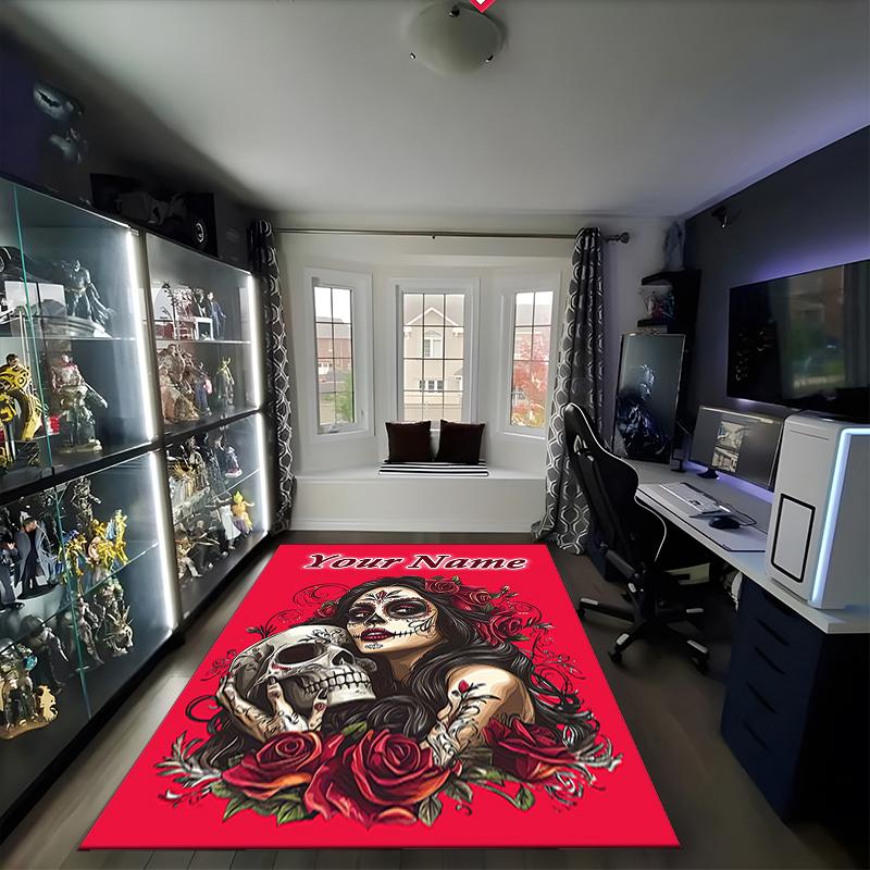 1PC Custom Name Day Dead Art Theme Floor Mat Ideal for Living Room, Game Rooms, Office, Bedroom, Office Floor Mat , Floor Mats for Home