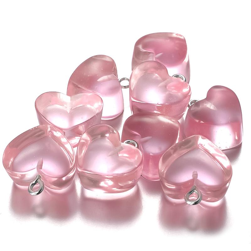 10pcs/Lot Color Transparent Resin Heart Pendants Beads Candy Color Charms for Jewelry Making DIY Necklace Earrings Accessories