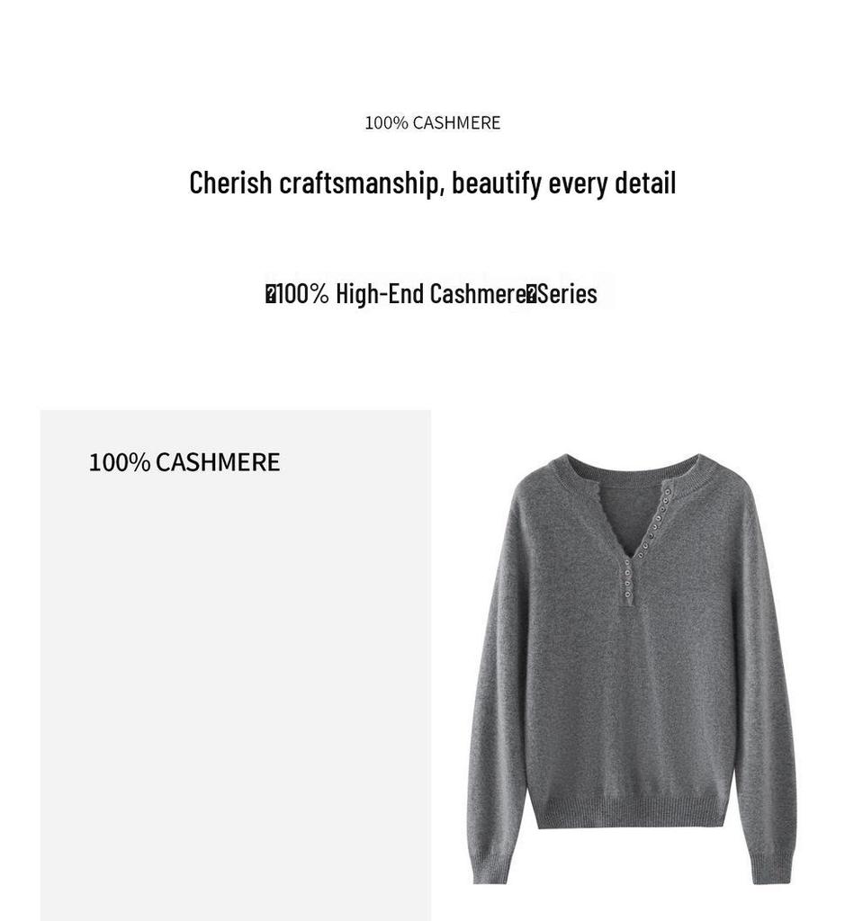 Women's 100% Pure Cashmere Knitwear: Autumn/Winter Half-Open Collar, Multi-Button Base Layer Top