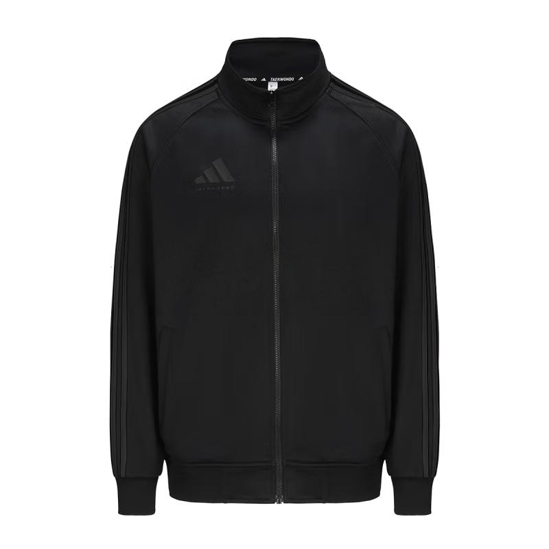 adidas Taekwondo Stand Collar Zip Long Sleeve Jacket Comfortable Striped Long Pants Casual Sports Suit Unisex Sports Suit Black TR30JT-BB+TR30P1T-BB