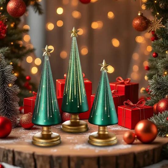 Blinkende Lys Juletre Opplyst Stjernenatt Resin Juletrepynt for Ferie Soverom Hybel Bordplate Dekor