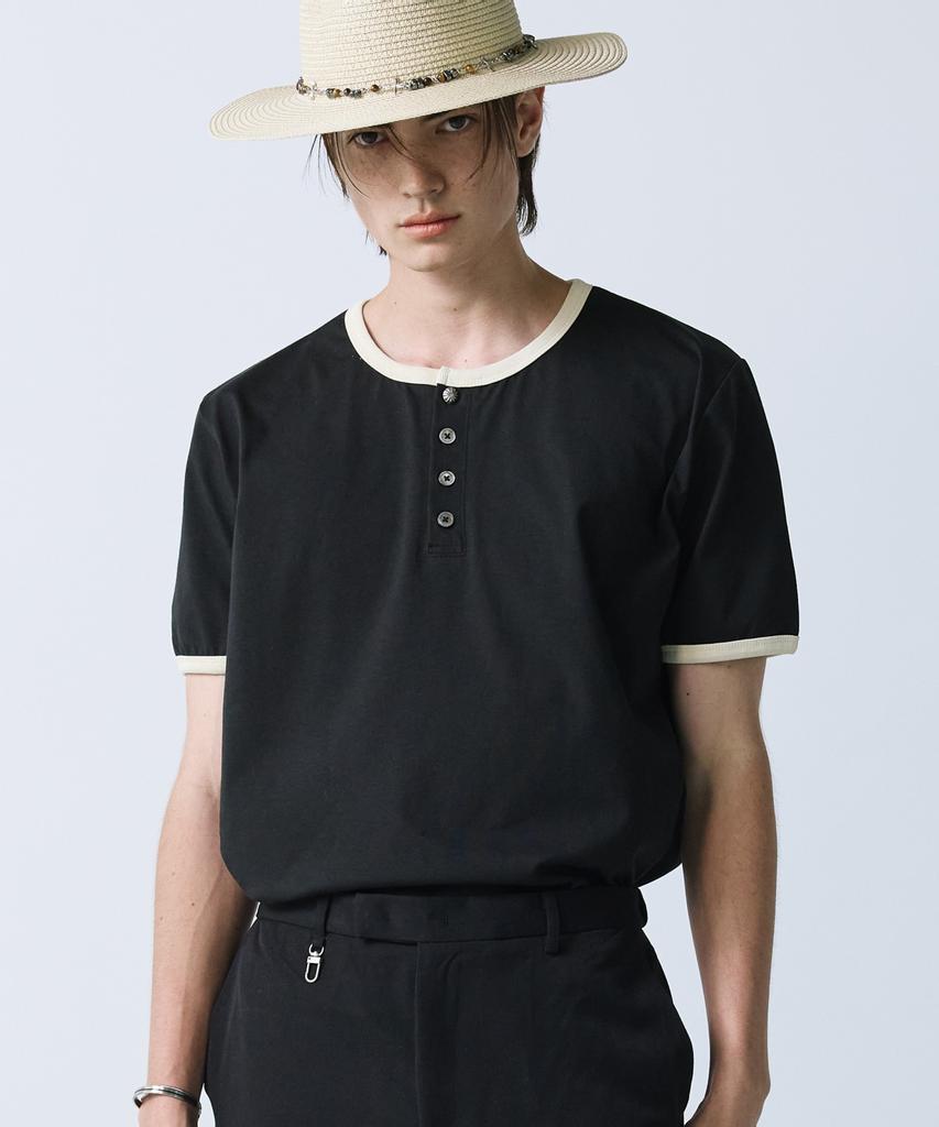 SSY Henley Neck Concho Ringer Tee Black