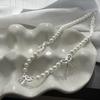 Light Luxury High-End Temperament Niche Pearl Silver Bow Necklace Women'S Summer Collarbone Chain Neck Chain