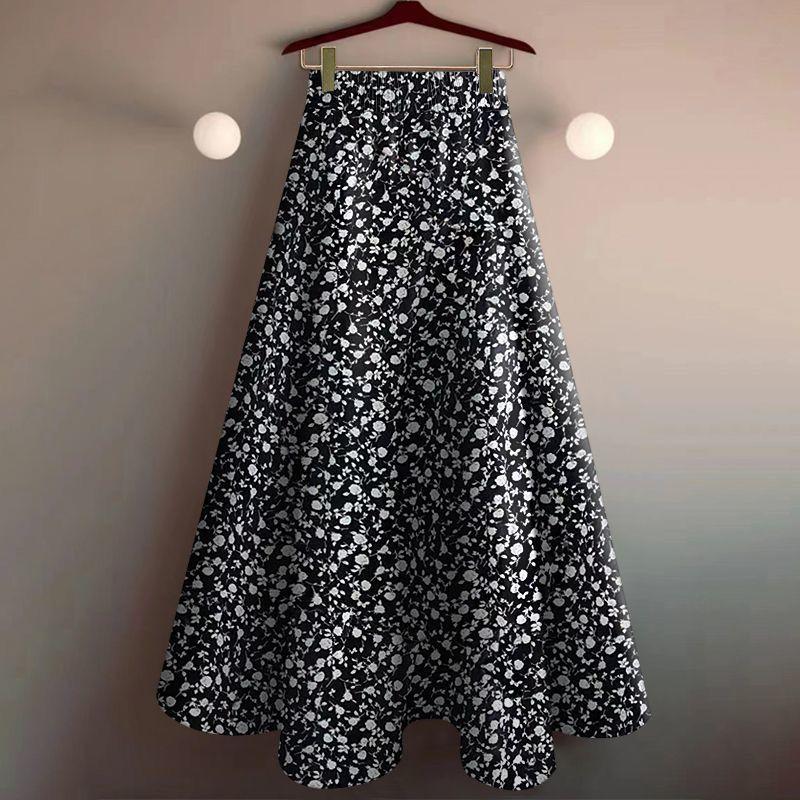 Damen Sommer High-Waist Vintage Elegant Blumenmuster Lang Maxi Rock