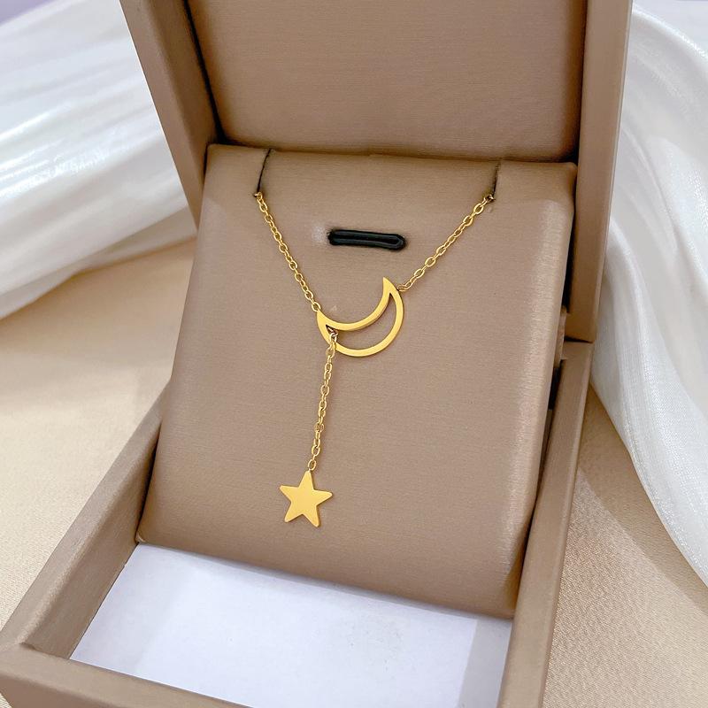 Nový jednoduchý náhrdelník Moon Star s přívěskem Náhrdelník pro ženy večírek Jednoduché zlaté barvy Slitina kouzlo Řetízek Náhrdelník pro ženy Party šperky
