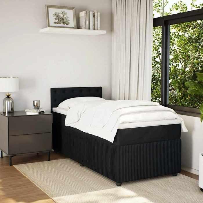 Exclusive House - Bed Slat Base with Mattress Black 100x200 Cm Velvet