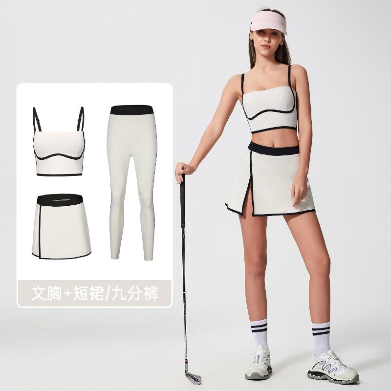 Contrasting Color Sports Tennis Skirt Yoga Suit Women's High-strength Shock-proof Vest Women's Nude Hip-lifting Fitness Nine-point Pants