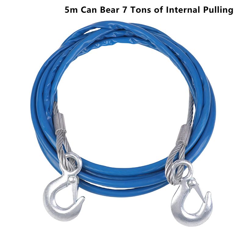 4/5M Car Tow Rope Auto Pull Roped 3-7 Tons Steel Wire Tow Ropd Traction Roping Trailer Pulls Rope With Hooks Car Emergency Tool