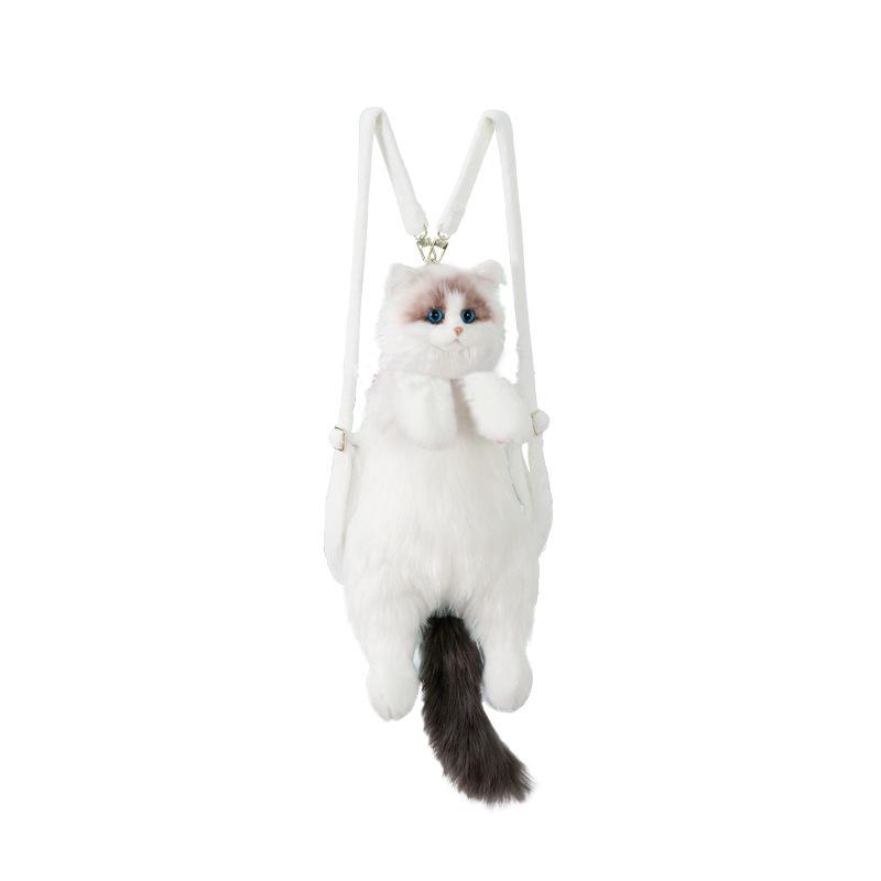 Cute Stuffed Cat Doll Backpack Animal Shaped Plush Cat Backpack for Boys Girls Children School Bag Anniversary Birthday Gift