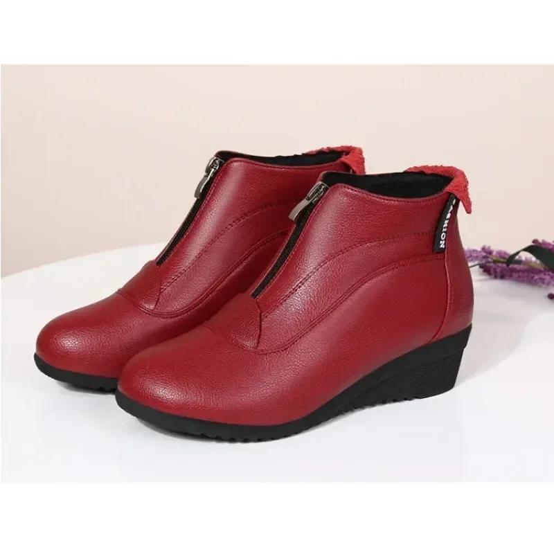 Neue Winterstiefel Damen Damen Schneestiefel Keilabsatz Winterschuhe Damen Warme Pelz Freizeitschuhe Zip Damenschuhe Botas Mujer