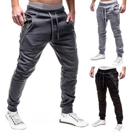 Plus Size Men Sporty Solid Color Waist Drawstring Pockets Ankle Tied Long Pants