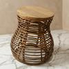 Eco Decx Rattan Woven Plant Stand for Living Room | Indoor Outdoor Bamboo Plant Stand with Tiered Design & Wooden Top |  46 X 46 X 57 Cm