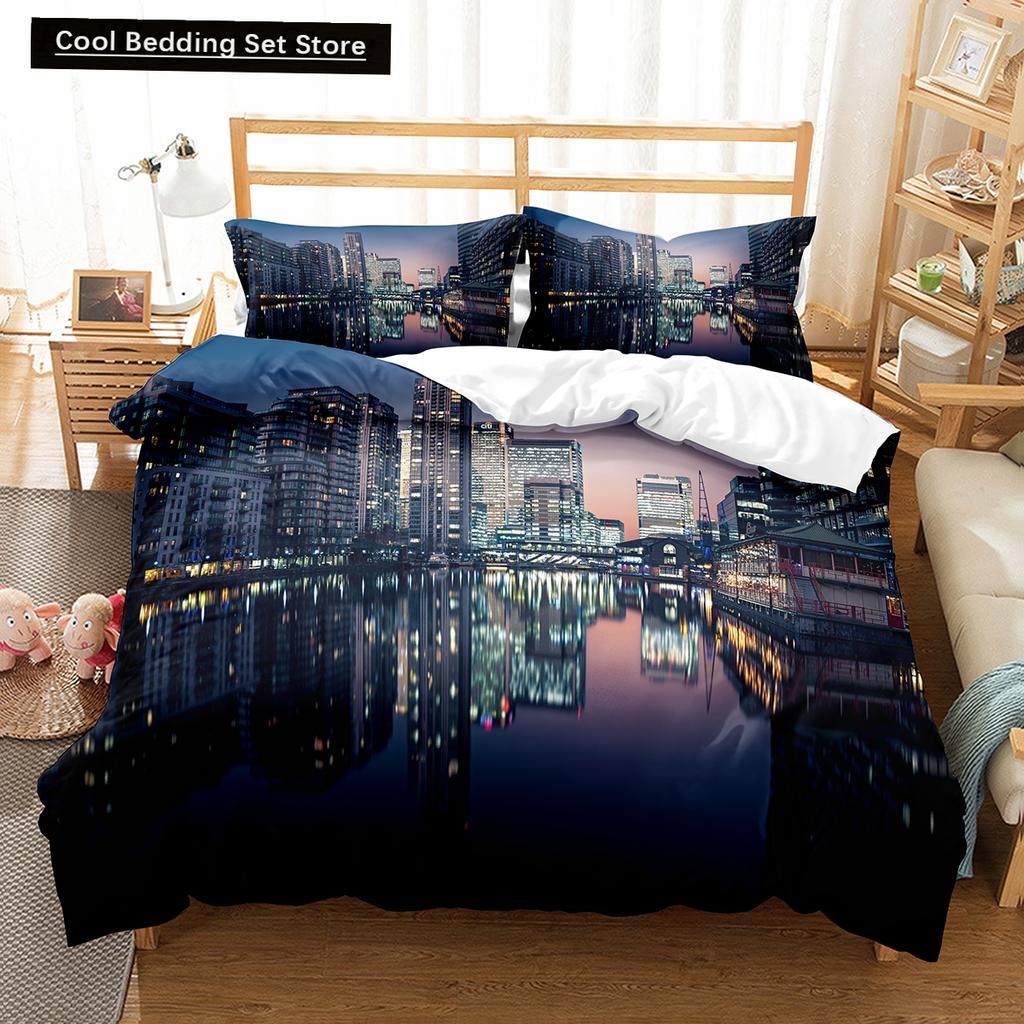 Comforter Cityscapes King Queen Tall Buildings Landscape Bedding Set Busy Traffic View Polyester Comforter