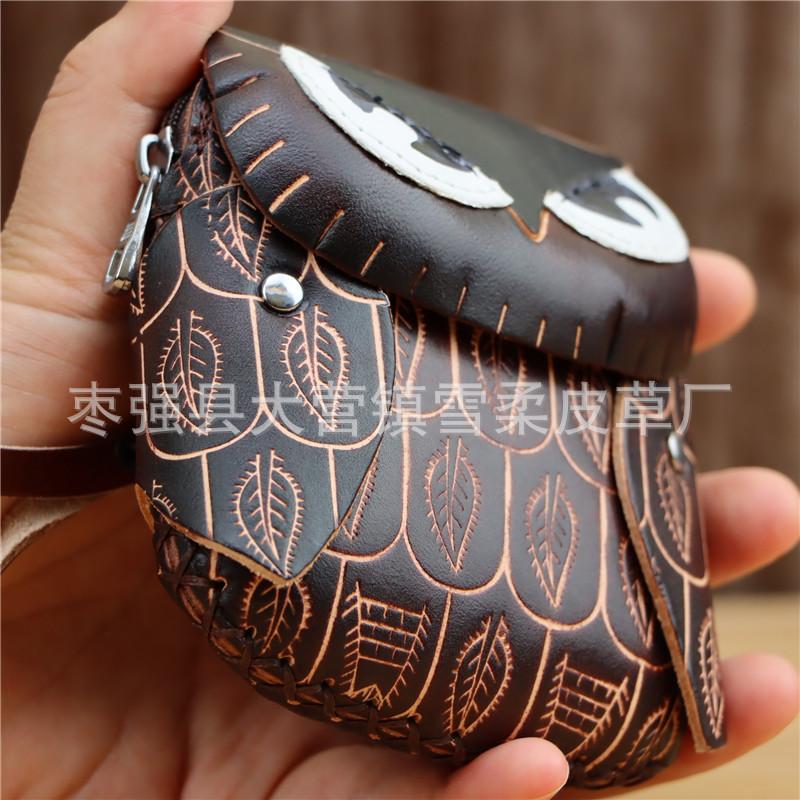 First Layer Cowhide Creative Owl Mini Change Bag Cowhide Card Bag Key Bag Clutch Bag Flip Hand Bag