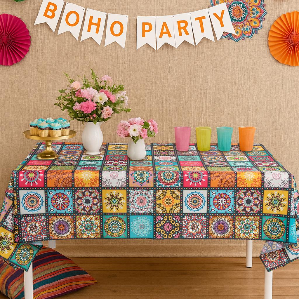 Mandala Bohemia Style Tablecloth Boho Birthday Party Decoration Kitchen Dining Table Colorful Table Cover Baby Shower Supplies