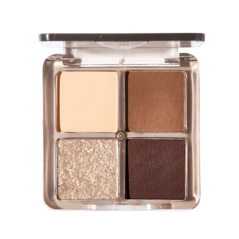 Mingxi Zhi Four-Color Eyeshadow Palette: Brown Earth Tones, Matte & Shimmer, Perfect for Smoky Looks - Portable & Authentic for Beginners