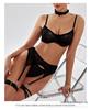 European Hot-Selling Leopard Print Mesh Lingerie Set with See-through Garter Belt & Leg Ring - Five-Piece.