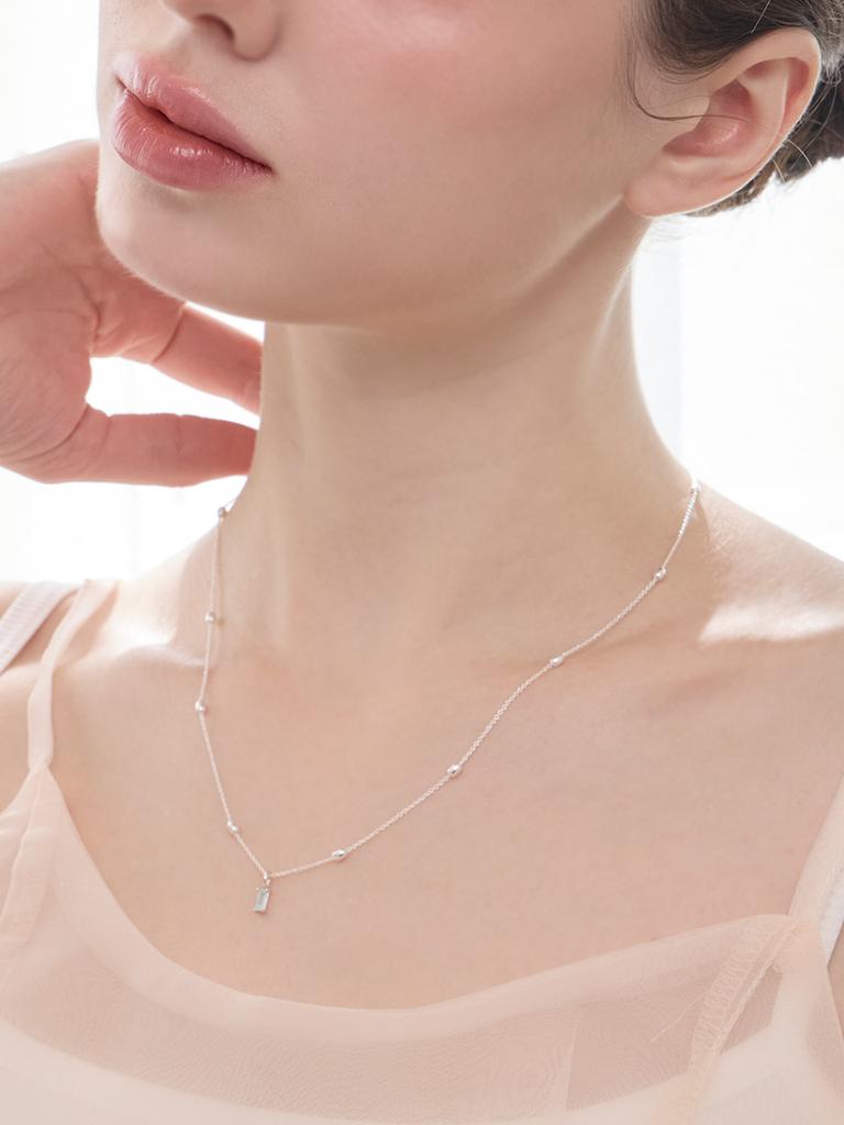Lucore Silver 925 Sky Blue Baguette Silver Necklace