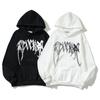 American High Street Tide Brand Keel Niche Couple Devil Angel Print Loose Fleece Hooded Sweater