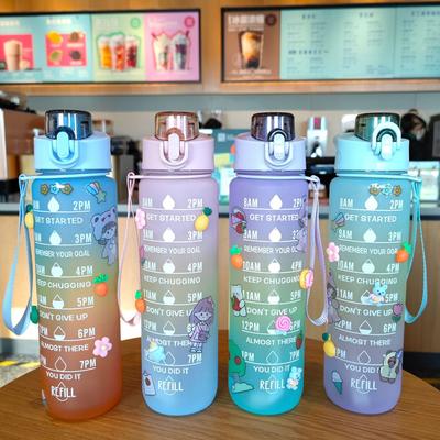 1 Liter Water Bottle With Time Scale Fitness Outdoor Sports Water Bottles with Straw Frosted Leakproof Motivational Sport Cups 1000ml