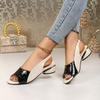 Plus Size Women's Shoes Summer Round Toe Open Toe Color Block Back Trip Strap Block Heel Fish Mouth Kitten Heel