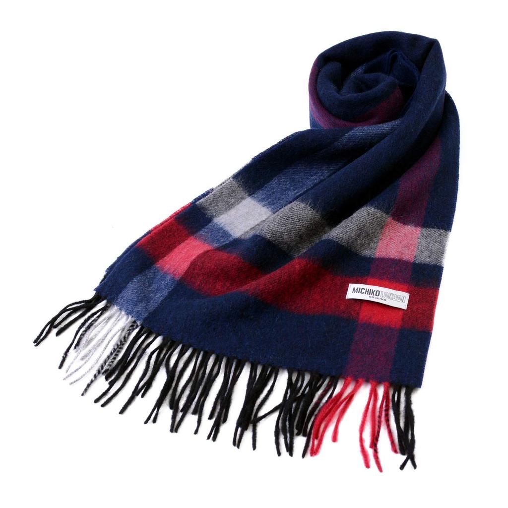 Michiko London Brand Wool Cold Check Pattern Scarf, Unisex, Weather, (Pattern B Navy)
