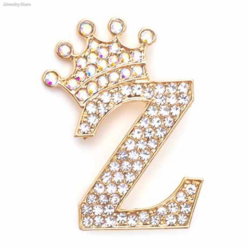 New 26 Letters A-Z Brooch Rhinestones Crystal Gold Color English Alphabet Metal Pins Cute Jewelry Accessories Christmas Gift